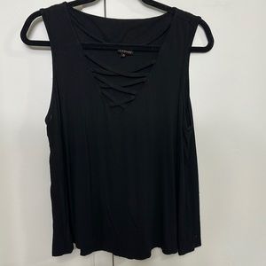 Sleeveless Tank Top With Criss Cross V-neck